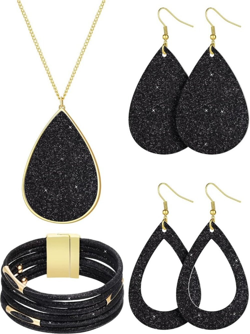 4 Pcs Jewelry Sets for Women Glitter Necklace and Earring Set Multi Layer